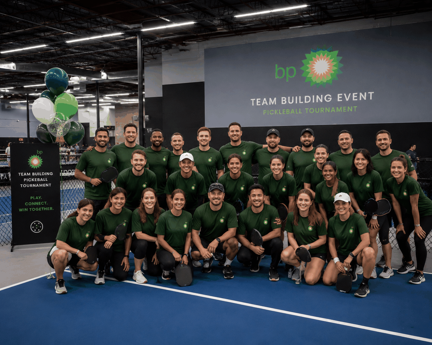 Corporate team from BP Oil at their event hosted at ERA Pickleball