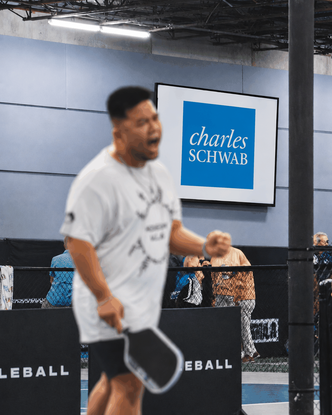 Charles Schwab branded backdrop at the 2024 Fall Frenzy tournament at ERA Pickleball